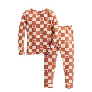 Cozy Kids Unisex Checkered Pumpkin Pajama Set